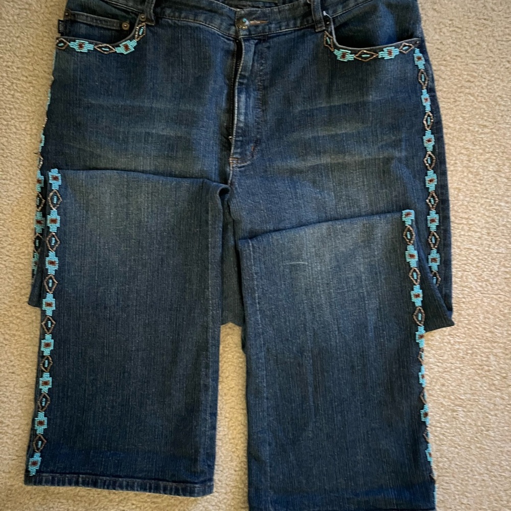 Vintage Ralph Lauren Jean Co turquoise beaded boot cut jeans size 16